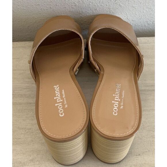 Cool Planet/Steve Madden Sz 8.5M Beige Patent Leather Restore Platform Sandals - Picture 6 of 11